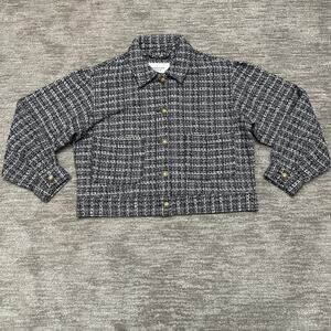 American Eagle Jacket Womens Large Blue Tweed Check Button Lined Short